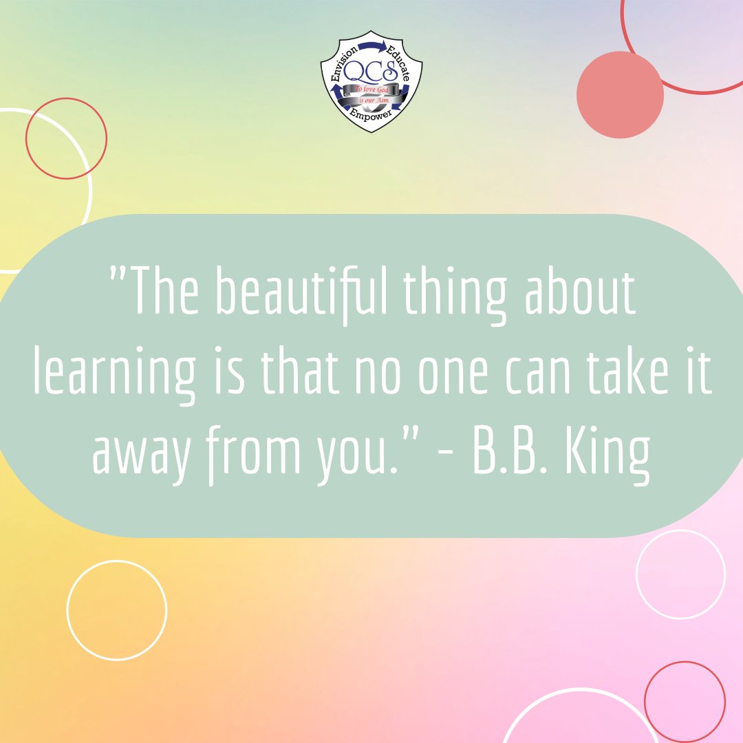 'The beautiful thing about learning is that no one can take it away from you.' - B.B. King  🤓🎓📚🙌
Contact us.
📲 083 373 7272
📩 principal@educatingthenation.com
🌐queenswoodchristianschool.com
#PrivateSchool #Education #Pretoria #InternationalCurriculum #EducationMustContinue