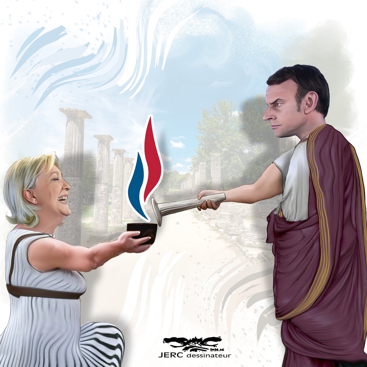 dessin de @dessingraffjerc et texte d'AKAKU du mardi 16 avril 2024
Caricature Macron,  Le Pen  
- MARINE ET MANU S'EMBRASENT -
facebook.com/jercdessin
jerc-tbm.com
#Macron #Rigueur #AssuranceChomage #Deficit #JO #Macroniste #reformes #CasseSociale #Paris2024