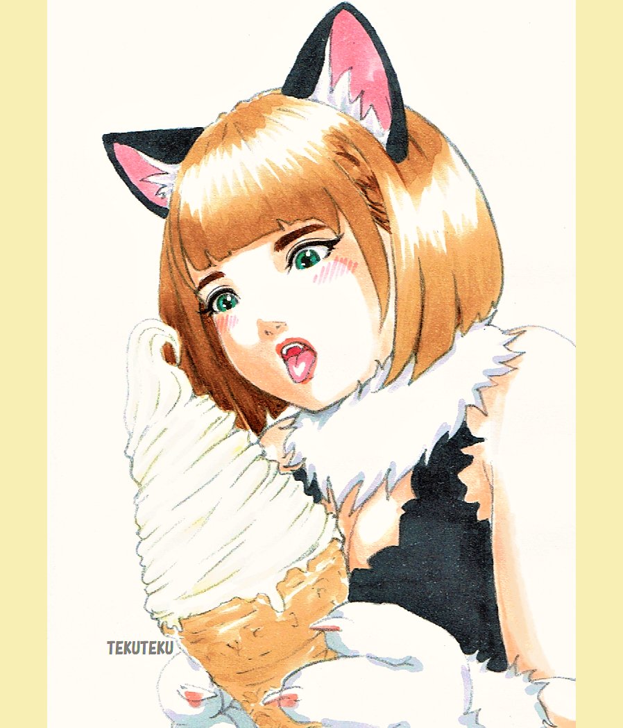 「暑くて溶けるにゃ #猫耳 #illustration #オリジナルイラスト  」|TEKUTEKUのイラスト