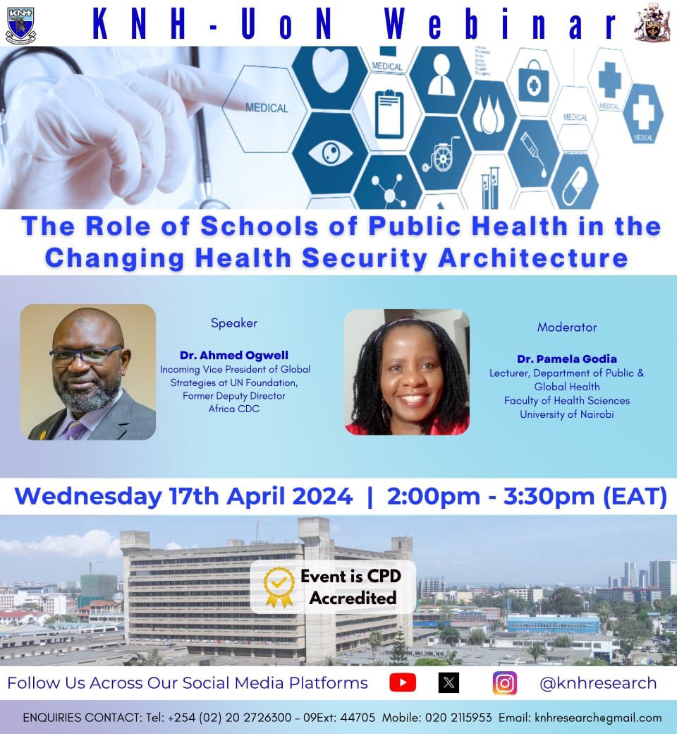 Come let’s talk about our schools of public health and #healthsecurity. Wednesday 17th April 2024 at 14:00 hours EAT. Join here us02web.zoom.us/webinar/regist…
