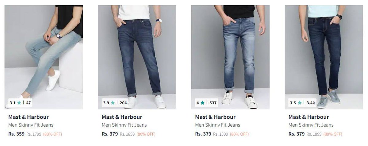 Myntra : Upto 85% Off On Mast & Harbour Clothing

Jeans from ₹359 : myntr.in/GZzsvO
T-shirts from ₹159 : myntr.in/KiuVOB
Shirts from ₹284 : myntr.in/gThmCY
Shorts & Trackpants from ₹279 : myntr.in/FnncRT
Jackets & Sweaters :