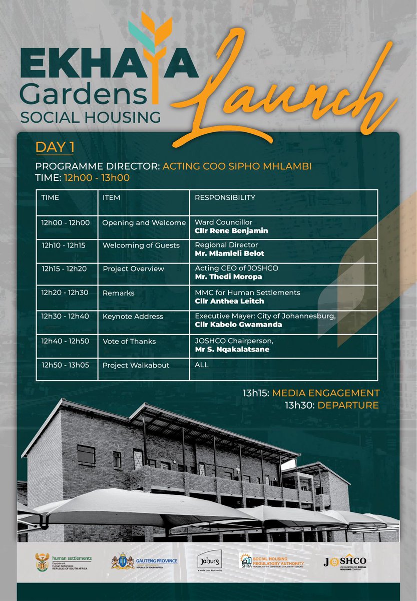 CityofJoburgZA's tweet photo. TODAY: The Johannesburg Social Housing Company (JOSHCO) launches Ekhaya Gardens Affordable Housing Project in Roodepoort 👇🏾

#CoJEvents
#EkhayaGardens
#JoburgHousing 
#JoburgServices ^GZ https://t.co/MBpZhbXFMr