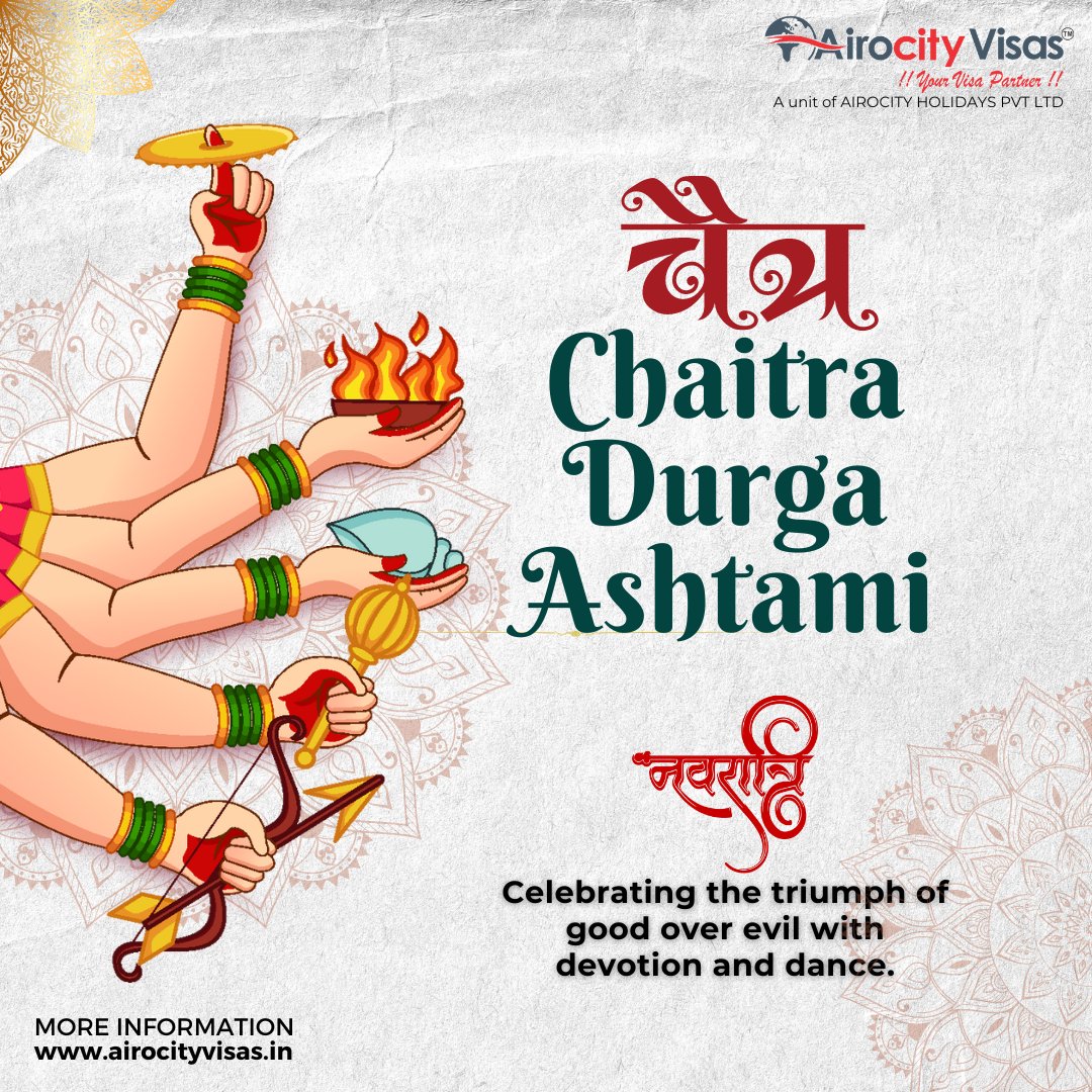 From Airocity Visas, we wish you a joyous and fulfilling Chaitra Durga Ashtami! May Goddess Durga bless you with strength, peace, and prosperity. #ChaitraDurgaAshtami #DurgaPuja #BlessedByDurga #VictoryOfGood #AirocityVisas