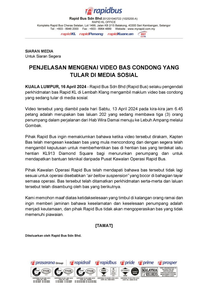 PENJELASAN MENGENAI VIDEO BAS CONDONG YANG TULAR DI MEDIA SOSIAL