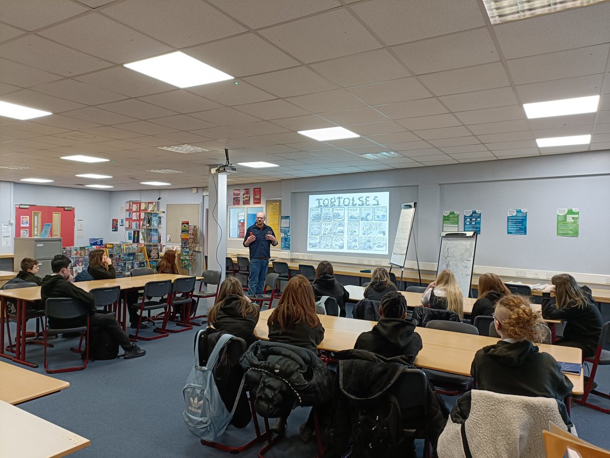 Today, some of our S1s enjoyed an author's visit from Neil Slorance. They learned about his writing and how to draw pictures for a graphic novel. #ambition 🔴🟡🟢🔵