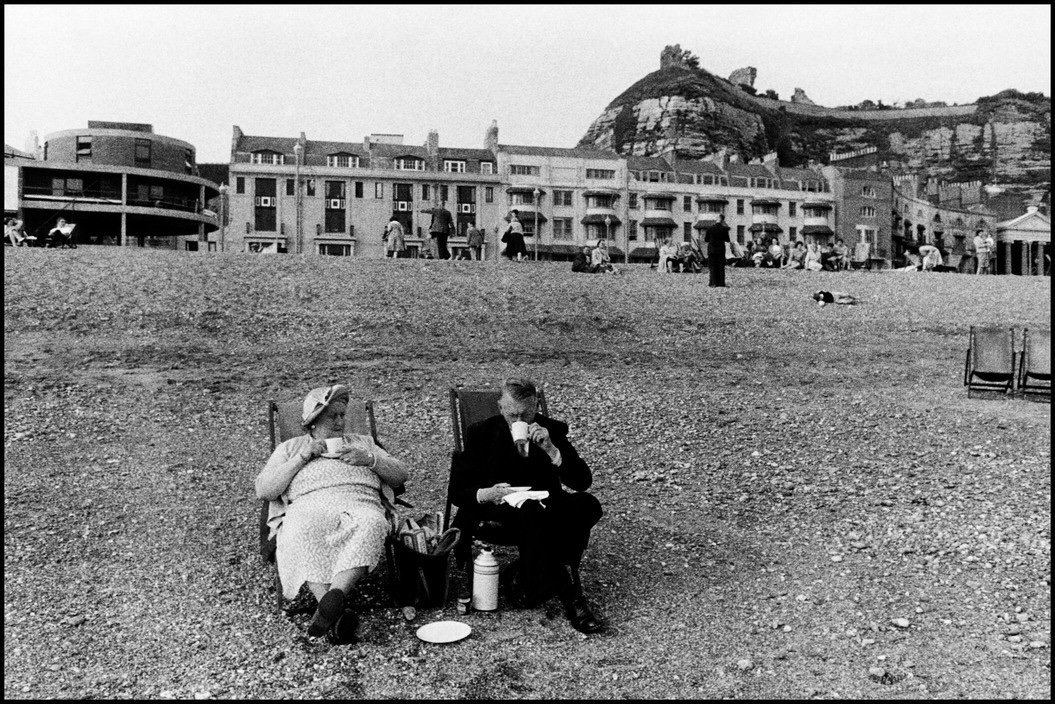 Morning all. Photograph by Bruce Davidson from the book England/Scotland 1960 Couple having tea on the beach. Hastings, England.