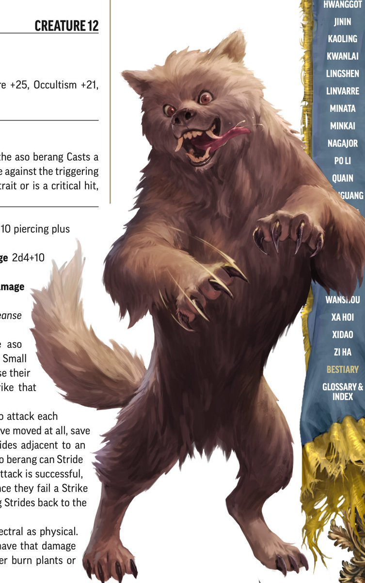 thanks for having me on paizo team !! i got to write about angsty postcolonialism manila and also you woulda thunk i wouldve written the manananggal stat block but no i wrote my own take on barong !! my favorite Seasian Being, mixed with witch dog folklore