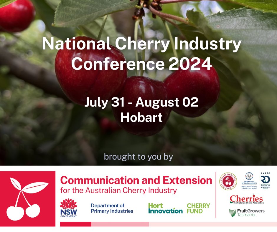 Cherry 2024 is for cherry growers, supply chain partners, state industry associations, service providers, R&amp;D agencies, &amp; government reps from around Australia.  
🍒 Export workshop
🍒 Conference
🍒 CGA Gala dinner
🍒 Industry tours
brnw.ch/21wIQNQ 
@Hort_AU