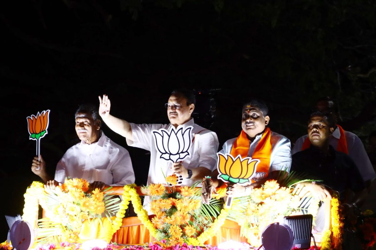 BlrNirmal's tweet photo. BJP National President Shri @JPNadda participated in the roadshow held in Puducherry in support of BJP candidate Shri Namassivayam.

The enthusiasm of the people and the Karyakartas of Puducherry is a testament to this.

@BJP4Puducherry
#ModiAgainIn2024 #PhirEkBaarModiSarkar https://t.co/DL6HzopJr8