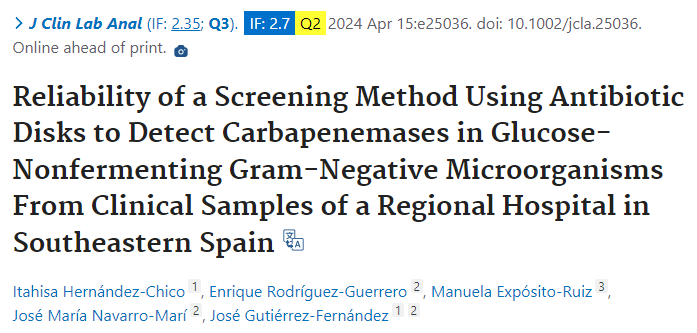 🔬#ProducciónCientífica @hospital_hvn @ibsGRANADA: 

'Reliability of a Screening Method Using Antibiotic Disks to Detect Carbapenemases in Glucose-Nonfermenting Gram-Neg…' #DifundeCiencia #HUVNdivulga #HUVNinvestiga #ibsGRANADA 

pubmed.ncbi.nlm.nih.gov/38619303/
doi.org/10.1002/jcla.2…