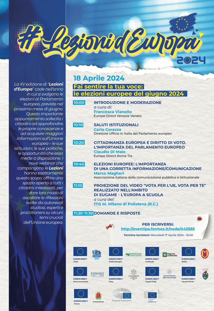 EuropeDirectCBa's tweet image. Giovedì 18 aprile, nono ed ultimo appuntamento con il #ciclodiwebinar #lezionideuropa per parlare di #elezionieuropee con @CorazzaEP #claudiodimaio #marcomargheri, gli #studenti ed i #docenti #ItisMMilano di #Polistena
 @CDEunimol @Europarl_IT @europainitalia