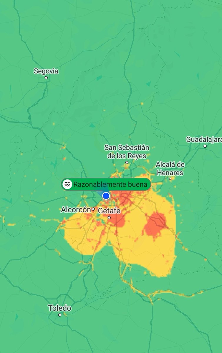 Hoy la calidad del aire en Madrid, será regular. No hace frío, ni tenemos calderas de carbón. Tampoco tenemos autobuses diésel. El tabaco y los coches, producen todas las alergias, afecciones respiratorias e ingresos hospitalarios.