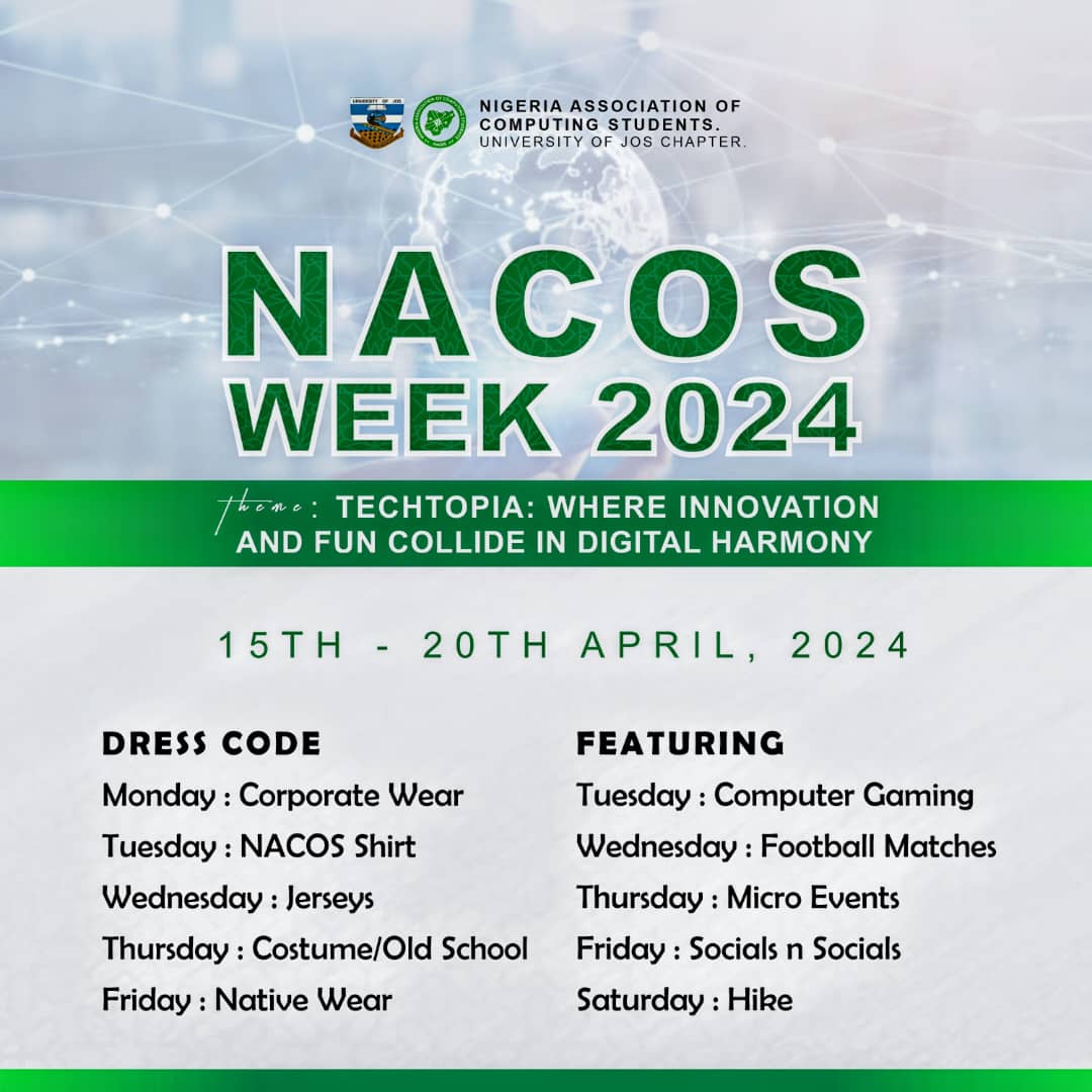 NacosUJ's tweet photo. Kicking off Nacos Week 2024 with a bang! 

 Theme:
 Techtopia : Where Innovation An Fun Collide In Digital Harmony 

#NacosWeek
#SportsDay
#univesityofjos
#unijos https://t.co/BXXftf7XqA