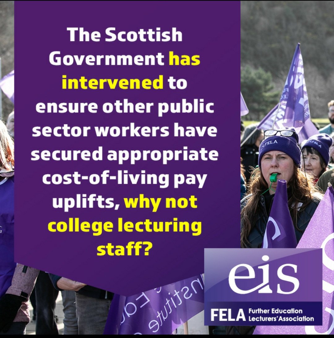 Solidarty to @EISFela members beginning their rolling programme of strike action today. ❤✊ College lecturers should have had a fair pay rise in 2022 - the Scottish Government must stop treating lecturers differently than other public sector workers. #fightingforFE