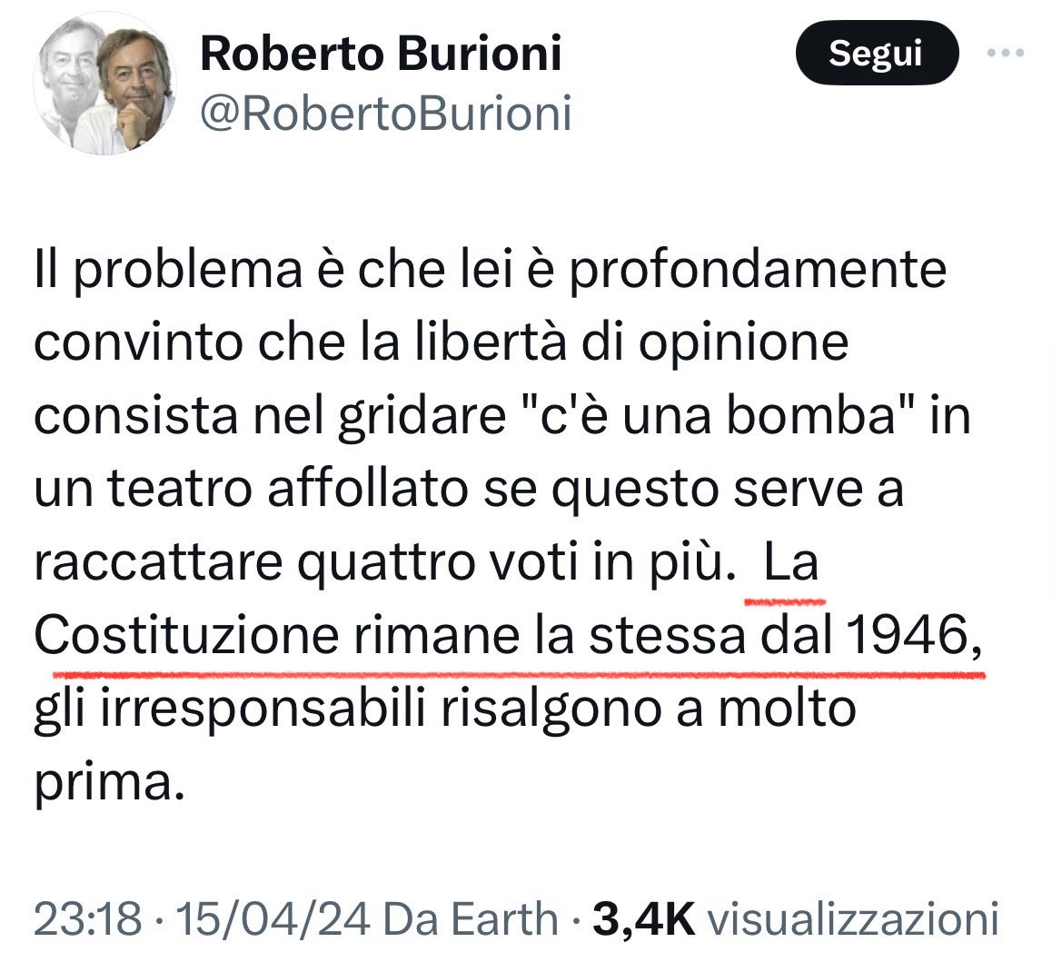 Aggiungete alle perle di #Burioni: la Costituzione italiana è del 1946. 🙈🙈🙈