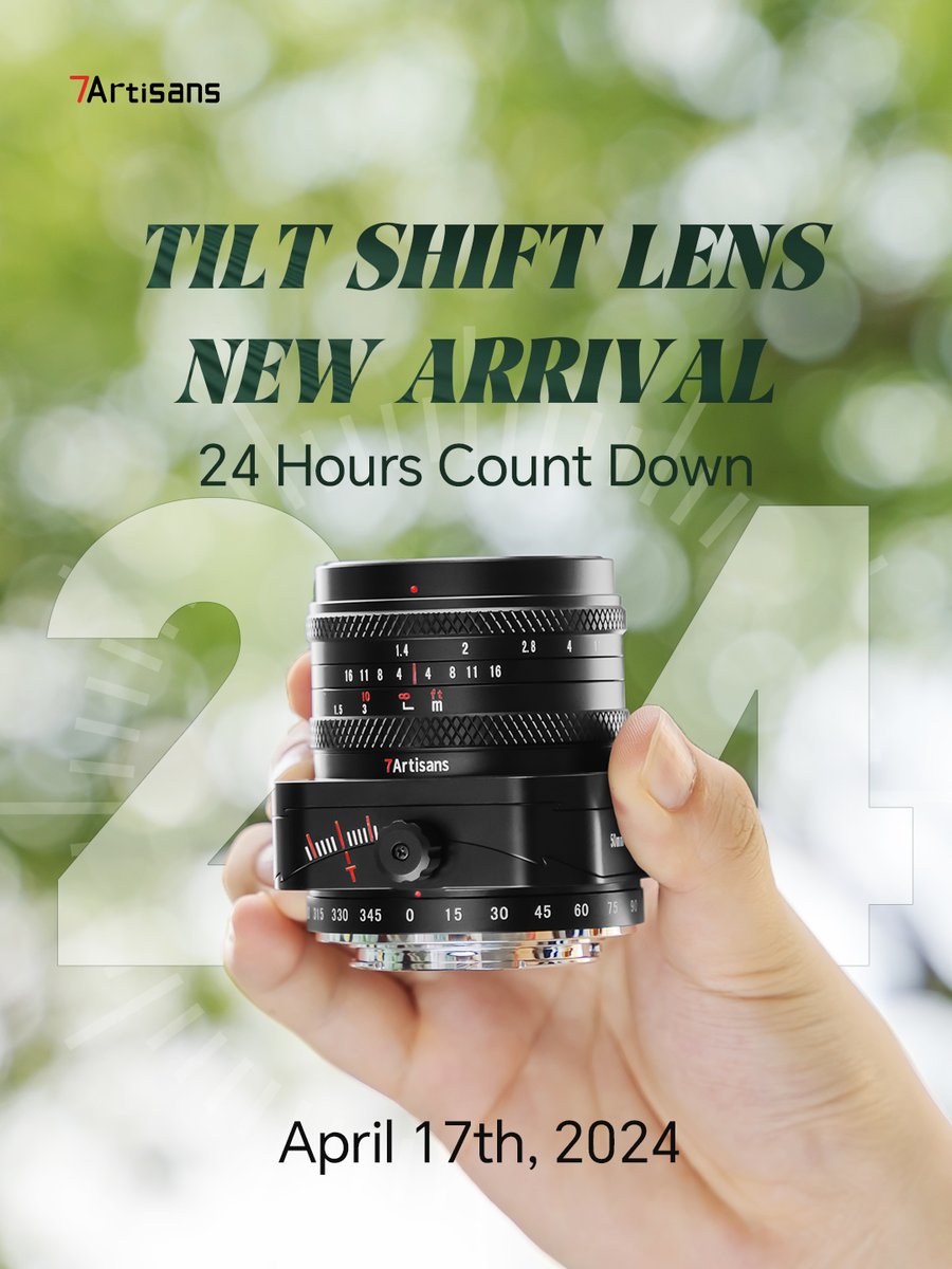 7Artisanslens's tweet photo. ❗️New Arrival | 24 Hours Countdown ❗️
 #7Artisans is back with a new special lens!⭐️ 
50mm f1.4 tilt-shift lens 
Will be available on April 17th, 2024.🗓️

#7artisans #7artisanslens #newarrival 
#7artisns50mmf14 #tiltshift #tiltshiftgraphy https://t.co/nrmxjHFhE7
