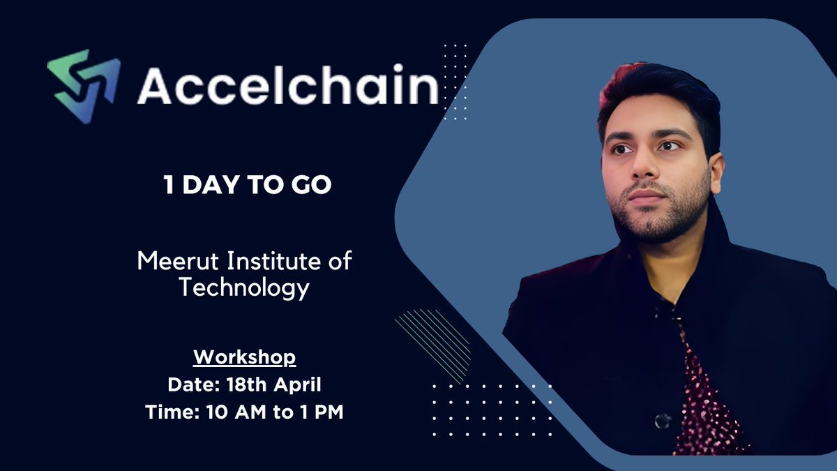 Accelchain_'s tweet image. Countdown alert! 1 day to go! 

⏳  Don&apos;t miss our workshop at @MeerutMit - Meerut Institute of Technology.

Build secure Web3 apps without writing code.  #Accelchain #Web3Workshop