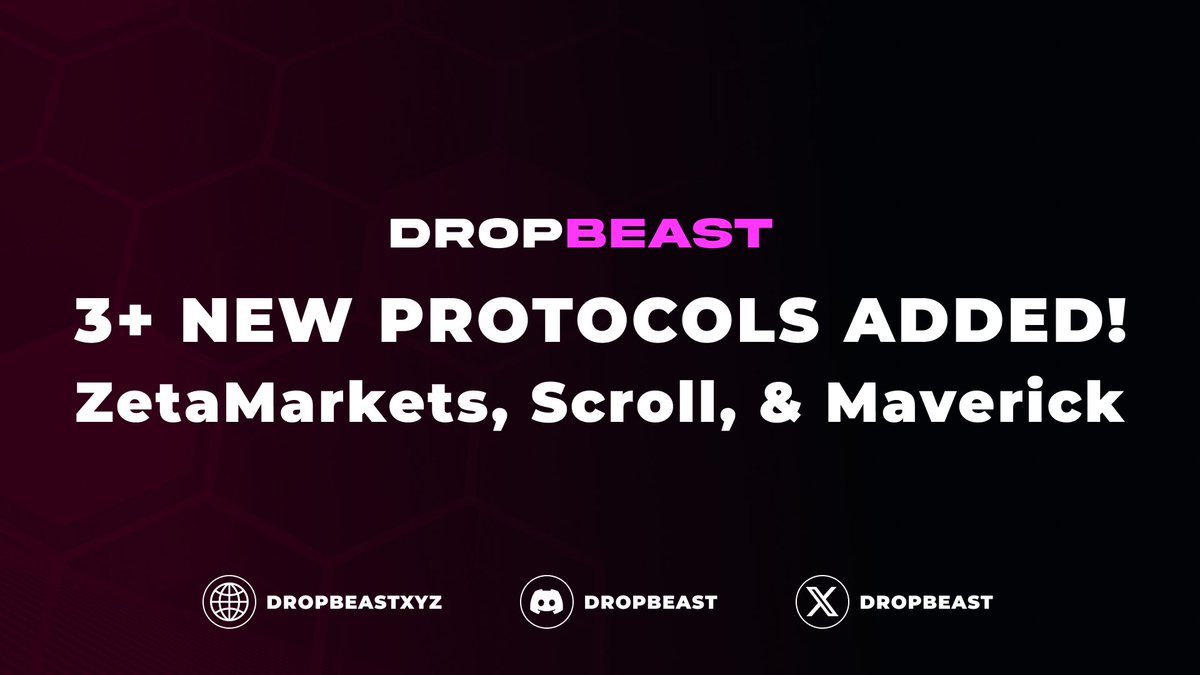 ⚡ DropBeast's biggest update yet is live!

Protocol support for Zeta Markets, Scroll, & Maverick are live!

We're making DropBeast the simplest, most effective way to earn airdrops.

Want a more detailed breakdown of our new features? Keep reading. 👇