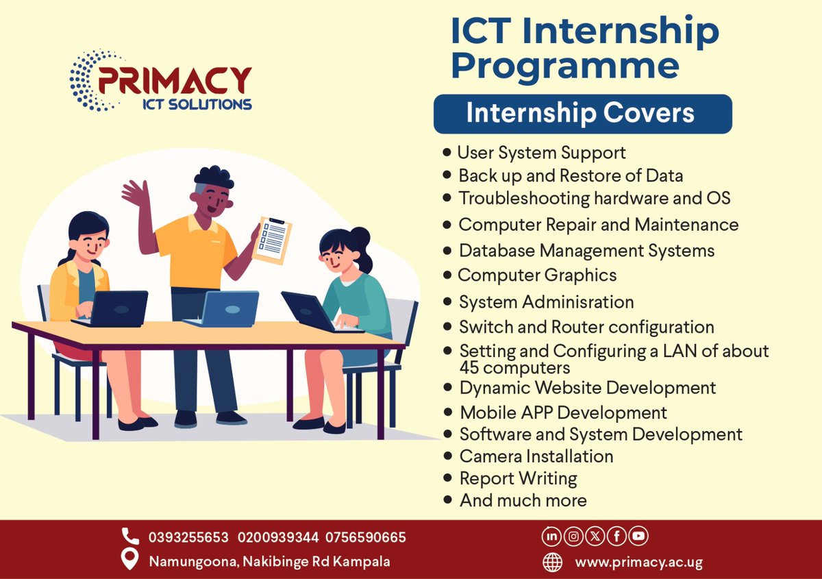 Our ICT Internship Programme is the launchpad your career needs! Dive into hands-on experience with system support, programming, networking, and more. #TechInternship #CareerGrowth #SkillUp #primacy #internship