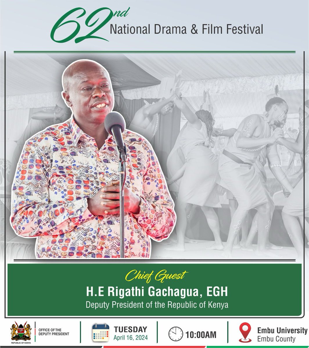 Dp H.E. Rigathi Gachagua, EGH expected at embu University for Nationa drama and festival. 
#RigathiOnAssignment