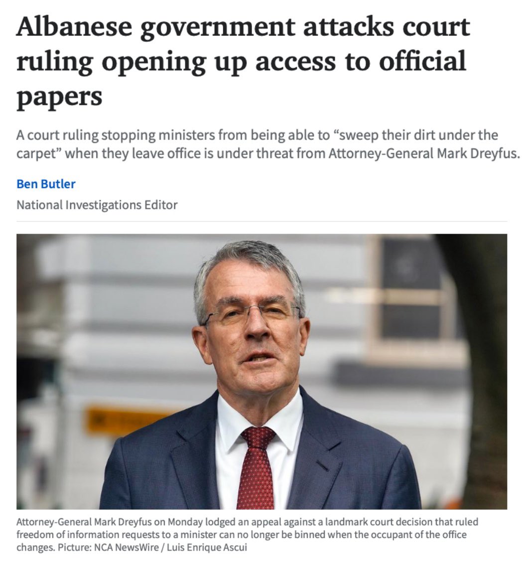 Why @MarkDreyfusKCMP? Why would you appeal a Federal Court decision that puts a stop to ministers sweeping their dirt under the carpet as they leave office? The only people that could benefit from such an appeal are … ministers. Oh🤫. #shreddergate #FOI #auspol