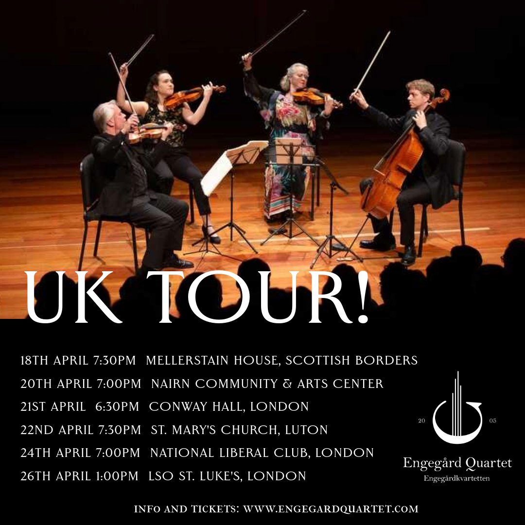 We're soon off to the UK, with concerts in London, Luton, the Borders and Nairn (Scotland). Can't wait to see friends and family, to play in familiar venues and to make new acquaintances. More info on the quartet's website.