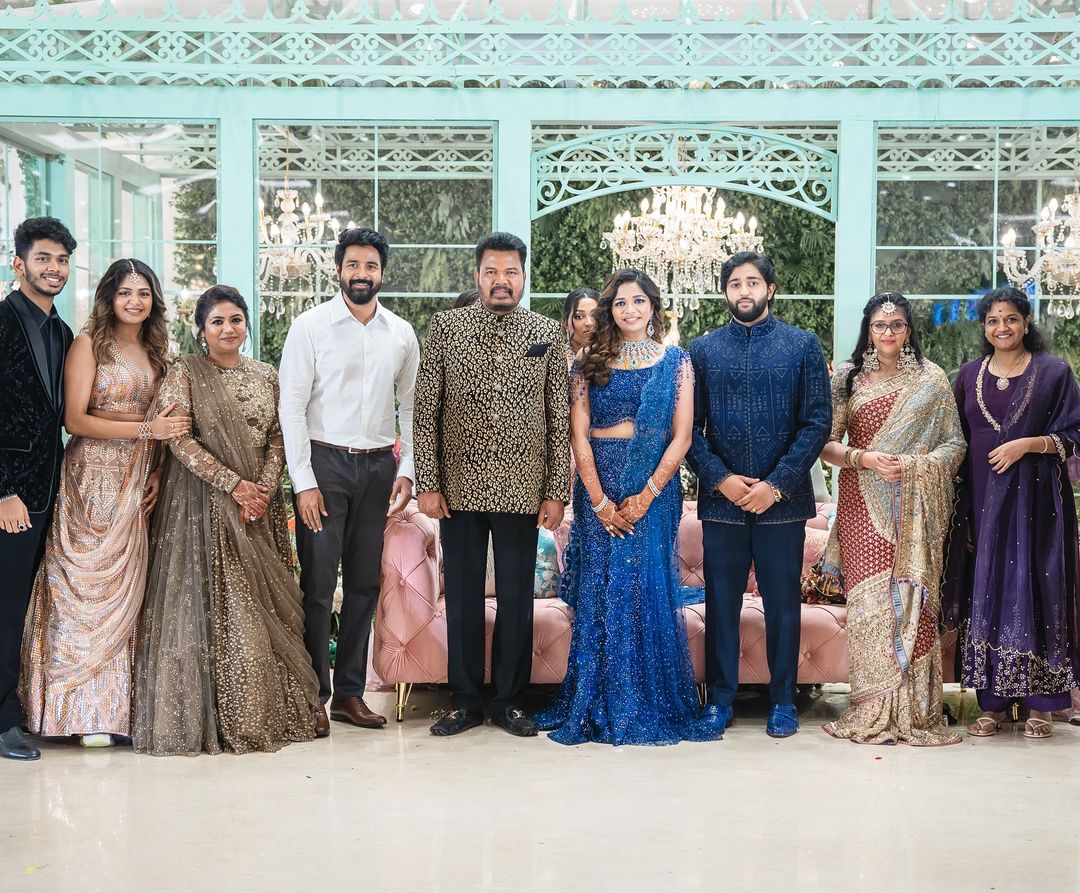 Our Prince @Siva_Kartikeyan Annan,and #Aarthy Anni attended @shankarshanmugh sir's daughter wedding reception.😍😎 #Amaran #sk23