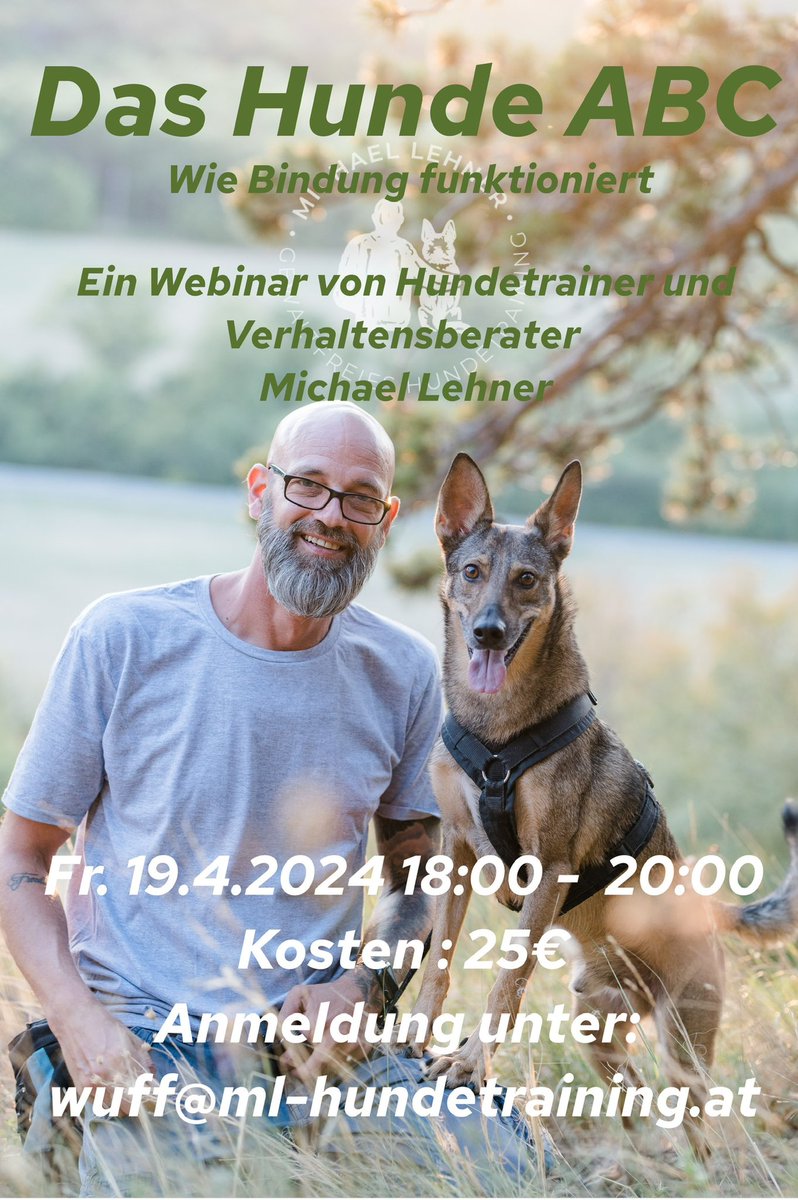 Es gibt noch Plätze für Freitag. Anmeldung unter wuff@ml-hundetraining.at Kosten: 25€ ml-hundetraining.at/webinare/