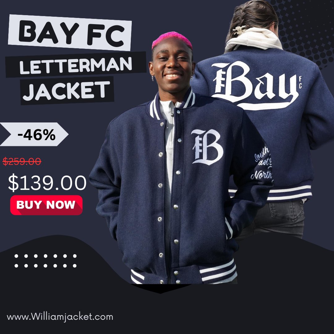 Kit yourself out like a true fan with the Bay FC letterman jacket!  
Get Order Now!👇
tinyurl.com/52my88dr
#BayFC #DiehardFan #FootballGear #WearYourColors #Website