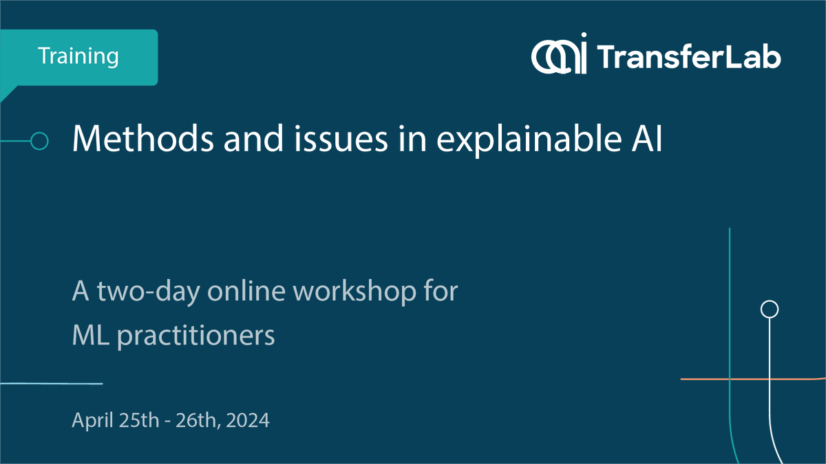 Join us for the next TfL Training: Methods and issues in explainable AI! Safety and reliability concerns impact AI adoption in real-world applications. Learn how model explainability addresses these challenges.
 📅April 25th-26th. 
🔗Sign up now: eventbrite.co.uk/e/transferlab-…