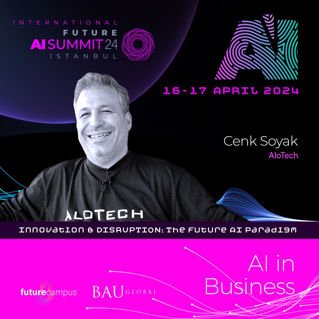 AloTech CEO'su Cenk Soyak, Bahçeşehir Üniversitesi tarafından düzenlenen Future AI Summit etkinliğinde 'AI in Business' oturumunda konuşmacı olarak yer alacak. 🚀🚀 Yapay zekanın ilham verici etkisine ve geleceğine tanıklık etmek için bugün saat 16.30'da görüşmek üzere!