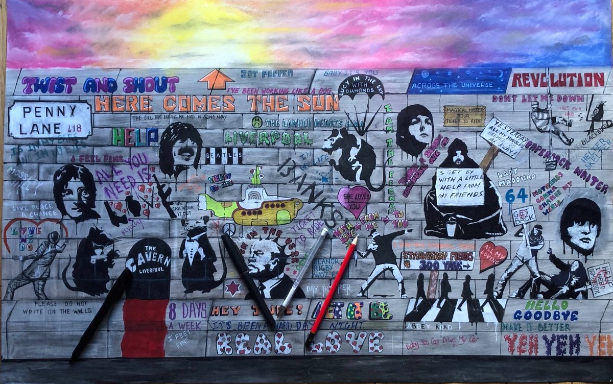 Beatles signed limited edition print now available. BANKSY HITS PENNY LANE. Combining Banksy street art with Beatles songs and lyrics. #TheBeatles #beatles #paulmccartney #johnlennon #georgeharrison #ringostarr #liverpool #nft #pennylane #60s #60smusic #scouse #merseybeat