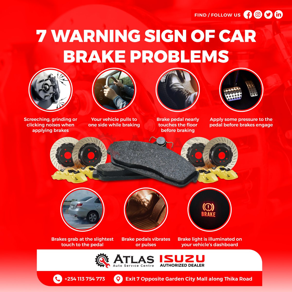 Is your car making weird noises when you brake? It might be trying to tell you something! Check out these 7 warning signs of brake problems before it's too late!! 🚨 #howcanwehelp #garage #isuzu #cars #Maintenance #brakecheck #Dollar #Shameless #Omanyala