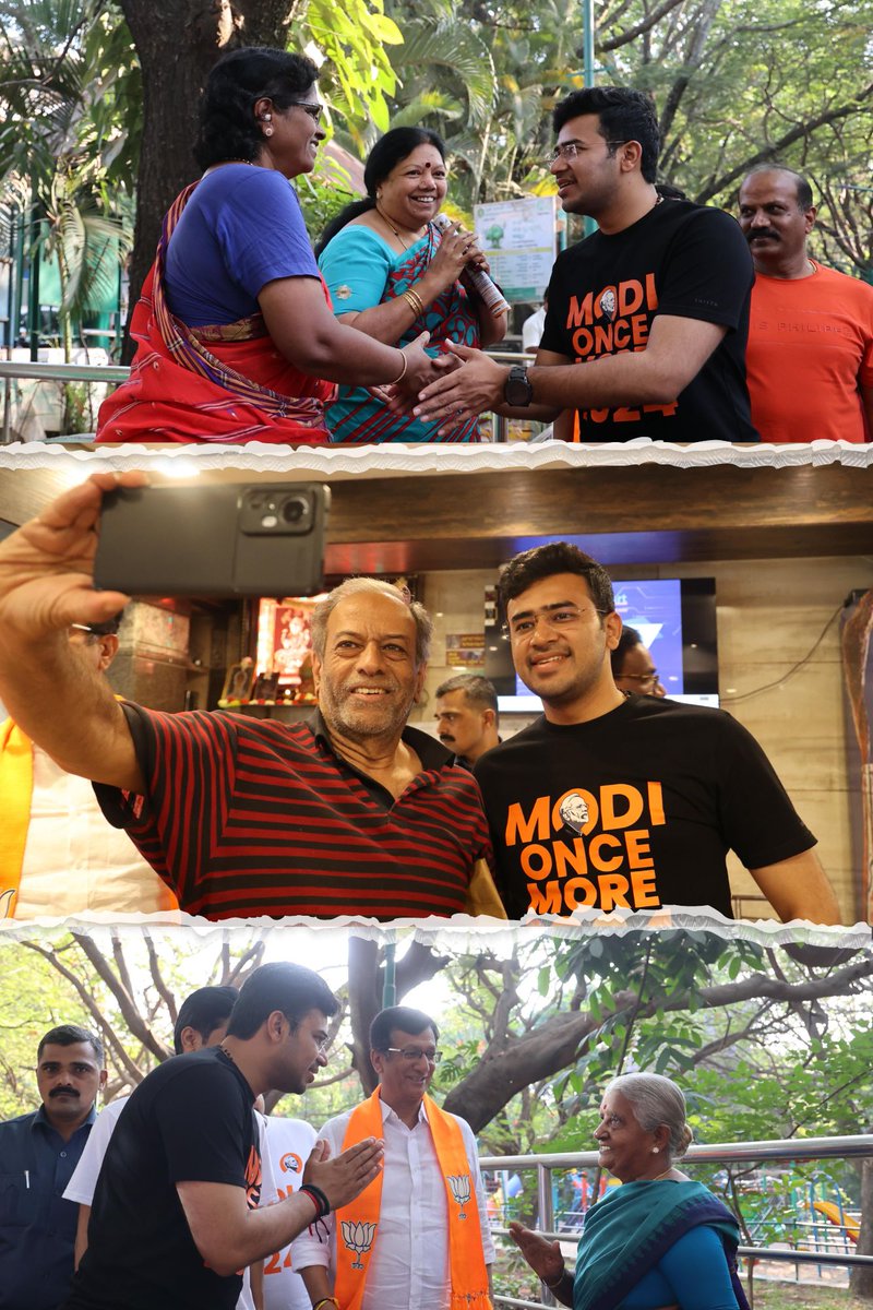 .@Tejasvi_Surya
'Spent a wonderful morning in BTM Layout & Koramangala interacting with auto drivers, hotel staff, park goers and senior citizens.

Over the last decade, PM Sri @NarendraModi Ji has touched lives across segments.

Eager to see the massive turnout from Bengaluru…