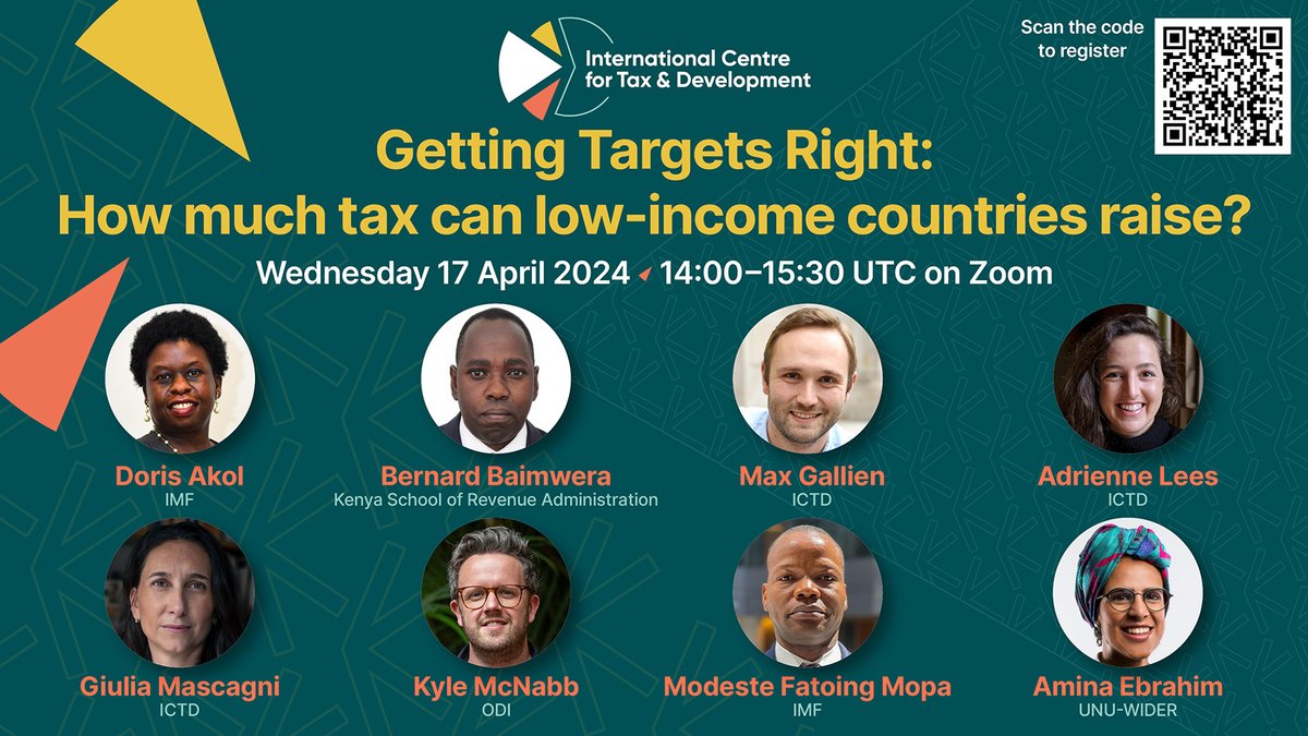 aminae's tweet photo. Join us tomorrow for the @ICTDTax Webinar on Tax Targets. I'll be drawing lessons from @UNUWIDER work &amp; recent @TaxCompact Tax Gap workshop 📈
Sign-up: https://t.co/SRUW1t6jia #FairTaxation https://t.co/N7kt1APA7B