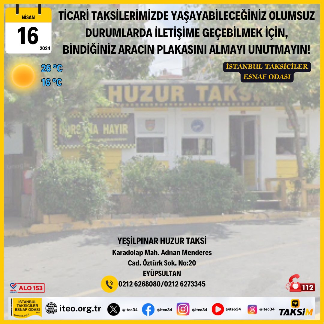 Bindiğiniz Aracın Plakasını Almayı Unutmayın! İSTANBUL TAKSİCİLER ESNAF ODASI #Yeşilpınar #HuzurTaksi