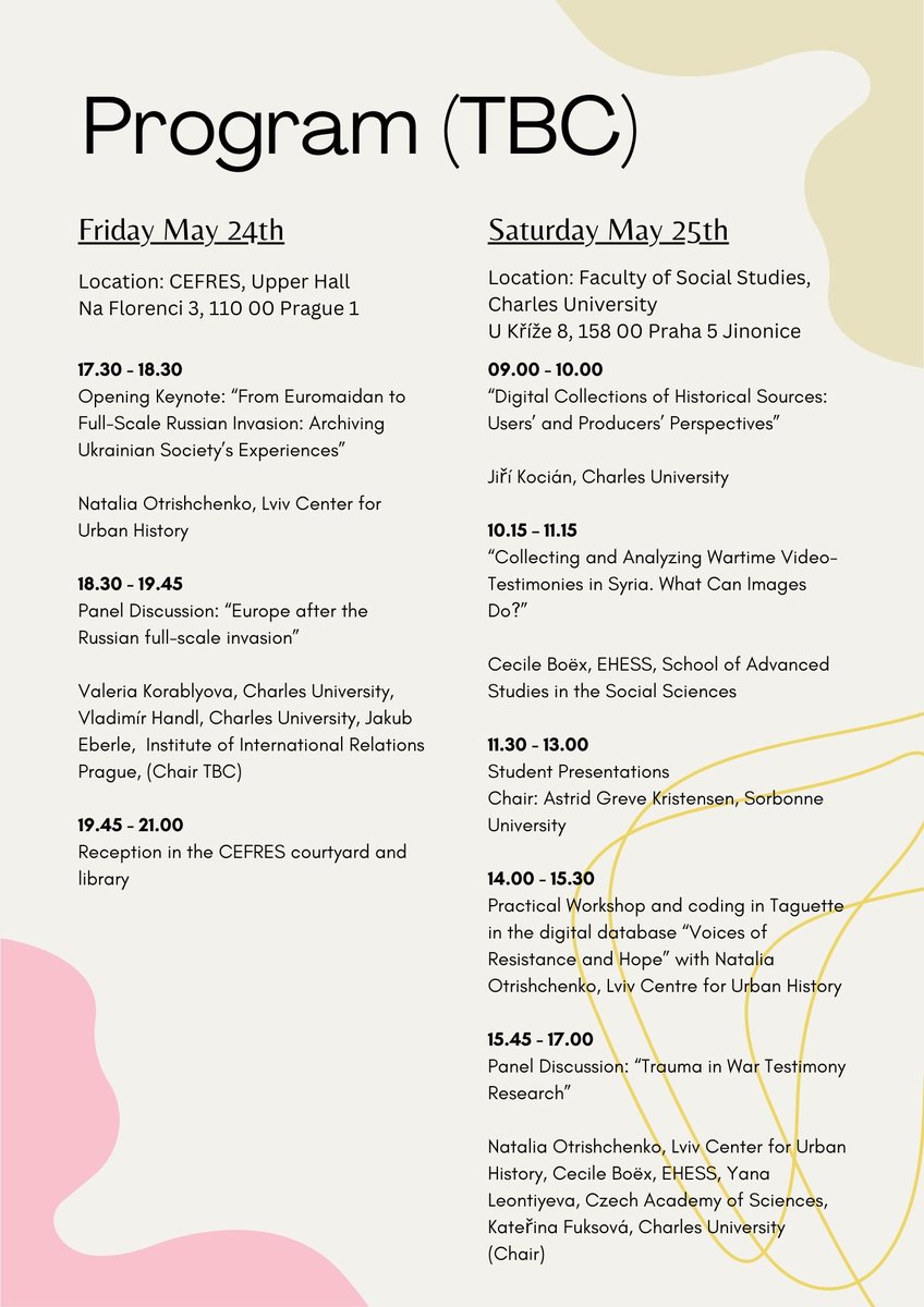 Ota Konrád (@otakonrad) on Twitter photo How can DH be used to work with testimonies of war?
Join the 4EU+ workshop "Working with Wartime Testimonies" organized by Ph.D. students from our Modern History Program, the Research Alliance War and Society, and the Ukrainian Research Center <a href="/imsfsvuk/">Institute of International Studies, FSV UK</a>, <a href="/EHESS_fr/">EHESS</a>, <a href="/CUH_Lviv/">Center for Urban History</a> How can DH be used to work with testimonies of war?
Join the 4EU+ workshop "Working with Wartime Testimonies" organized by Ph.D. students from our Modern History Program, the Research Alliance War and Society, and the Ukrainian Research Center <a href="/imsfsvuk/">Institute of International Studies, FSV UK</a>, <a href="/EHESS_fr/">EHESS</a>, <a href="/CUH_Lviv/">Center for Urban History</a>