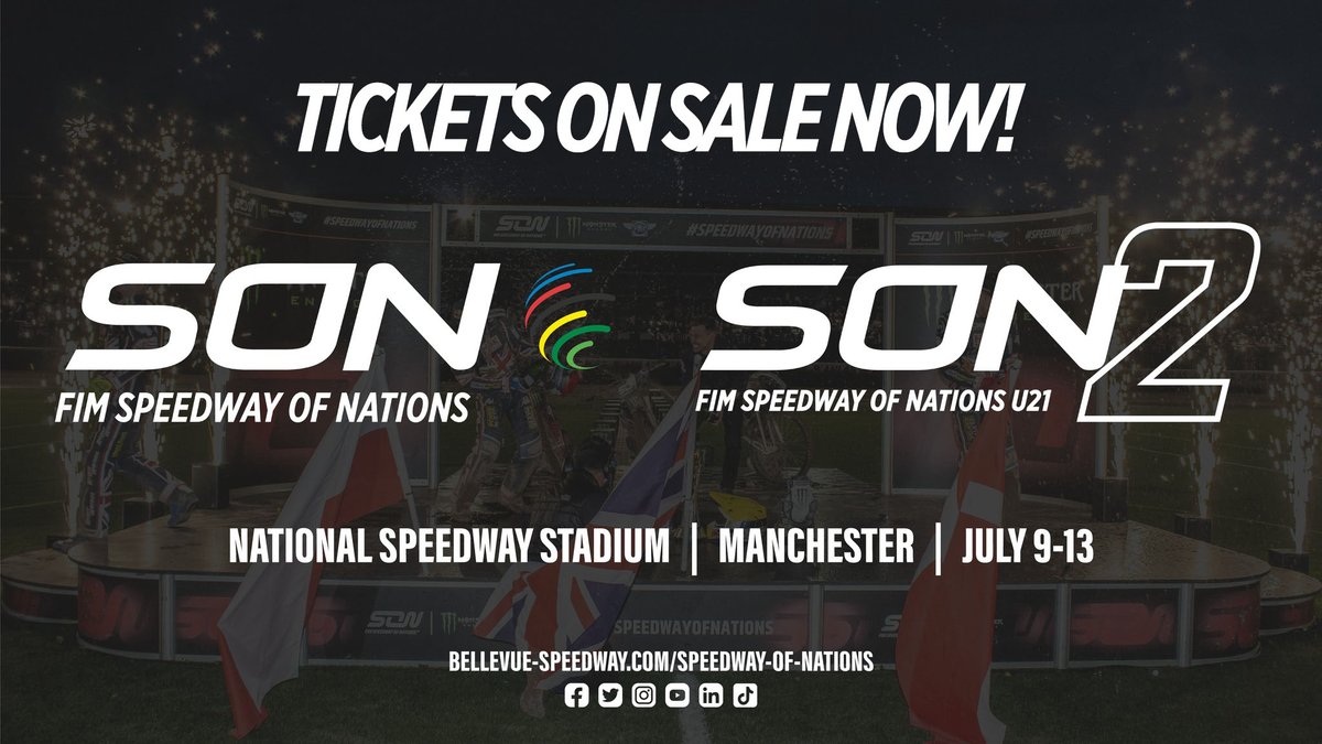 🏆 SPEEDWAY OF NATIONS 🏆 Here we go! Tickets for all four individual events for the 2024 FIM Speedway of Nations are NOW AVAILABLE! Book: t.ly/F16cH All information for the 2024 FIM Speedway can be found in our dedicated hub at bellevue-speedway.com/speedway-of-na…