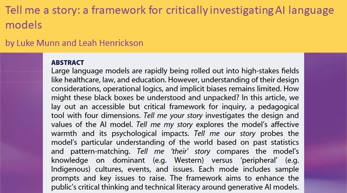 🟨#NewPublication in #LMT🟪 Here @lukemunn & @leahhenrickson suggest a framework for a better understanding of #LLMs by exercising #textualliteracy to support the development of #technicalliteracy in formal or public pedagogical spaces. Read more (🔓): doi.org/10.1080/174398…