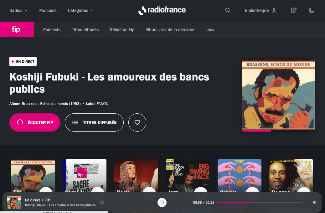 ikznr's tweet photo. Koshiji Fubuki - Les amoureux des bancs publics
越路吹雪「ベンチの恋人達」
#NowPlaying #fipradio
日本語が聞こえてきた。古い曲だぞ。誰だろう?1953年!わたし生まれてない!あらためて聴いてみるとフランスのシャンソンと似ています。ピアフぽい感じもする。古い日本の曲を再評価。Merci FIP! https://t.co/uNZuLryOE8
