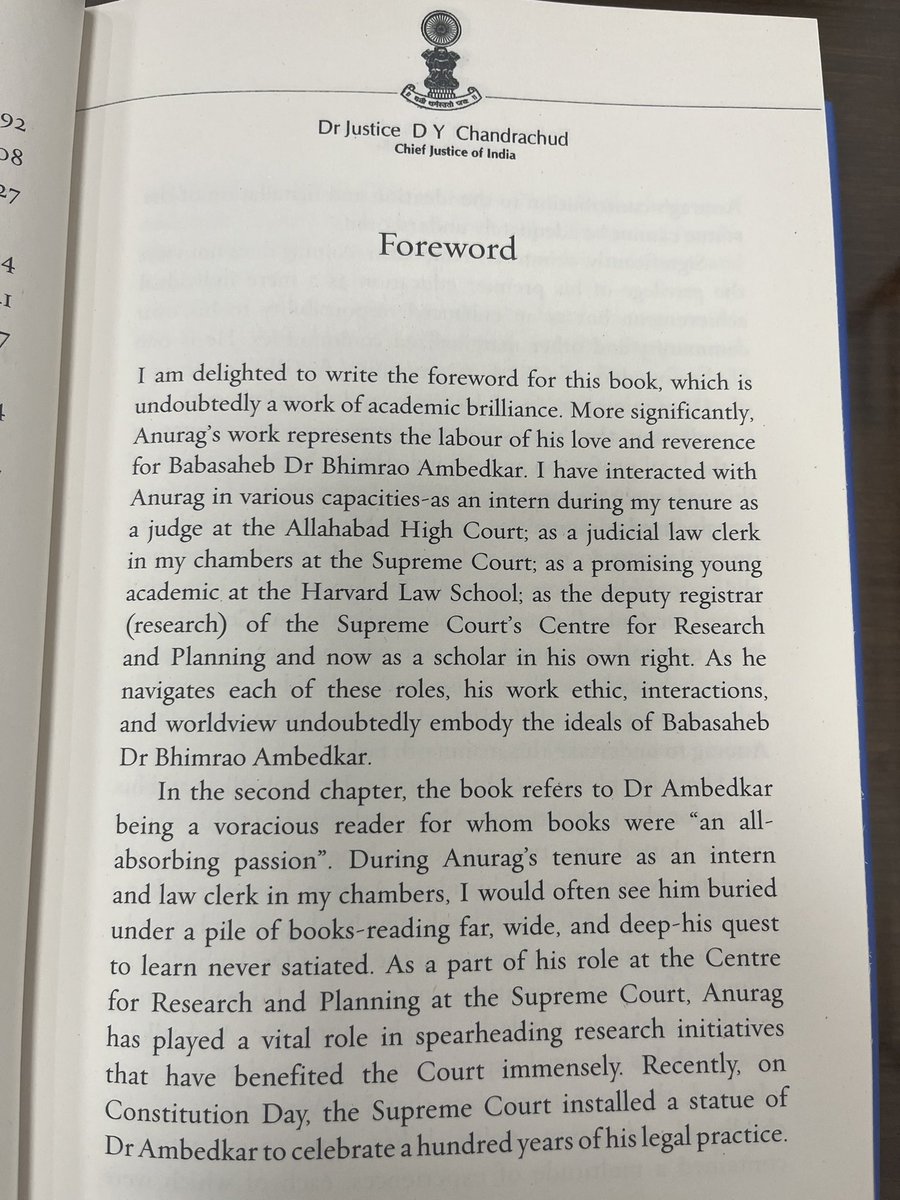 SocLegLit's tweet photo. “Recently on Constitution Day, the Supreme Court installed a statue of Dr Ambedkar... @anurag_bhaskar_’s contribution to the ideation and installation of the statue cannot be adequately underscored.”- CJI Chandrachud wrote in Foreword of the book “The Foresighted Ambedkar” https://t.co/kAwnicZ44J