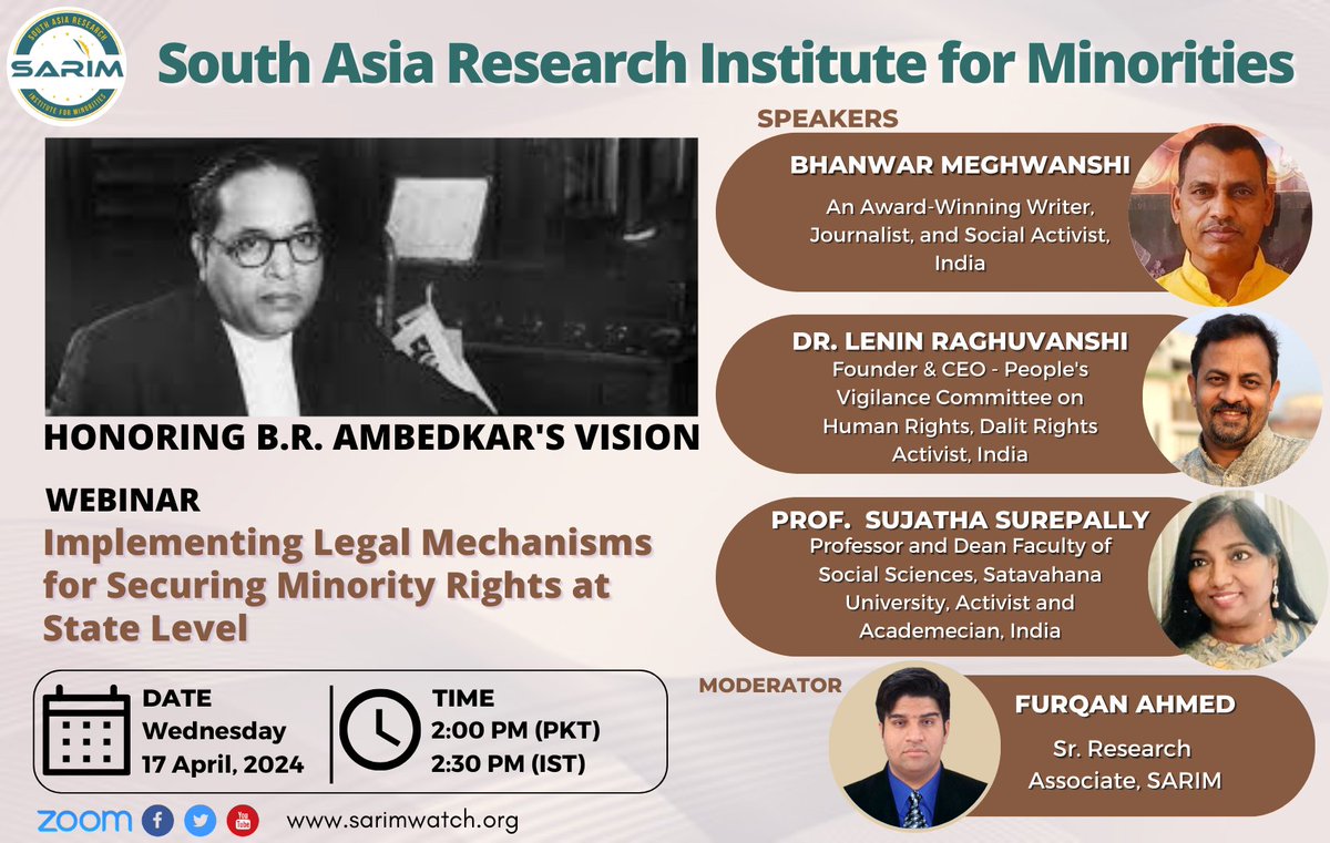 Excited to announce our webinar on honoring B.R. Ambedkar's vision with amazing speakers! Join us as we delve into implementing legal mechanisms for securing minority rights at the state level. #AmbedkarJayanti #MinorityRights #LegalMechanisms
@bhanwarmegh