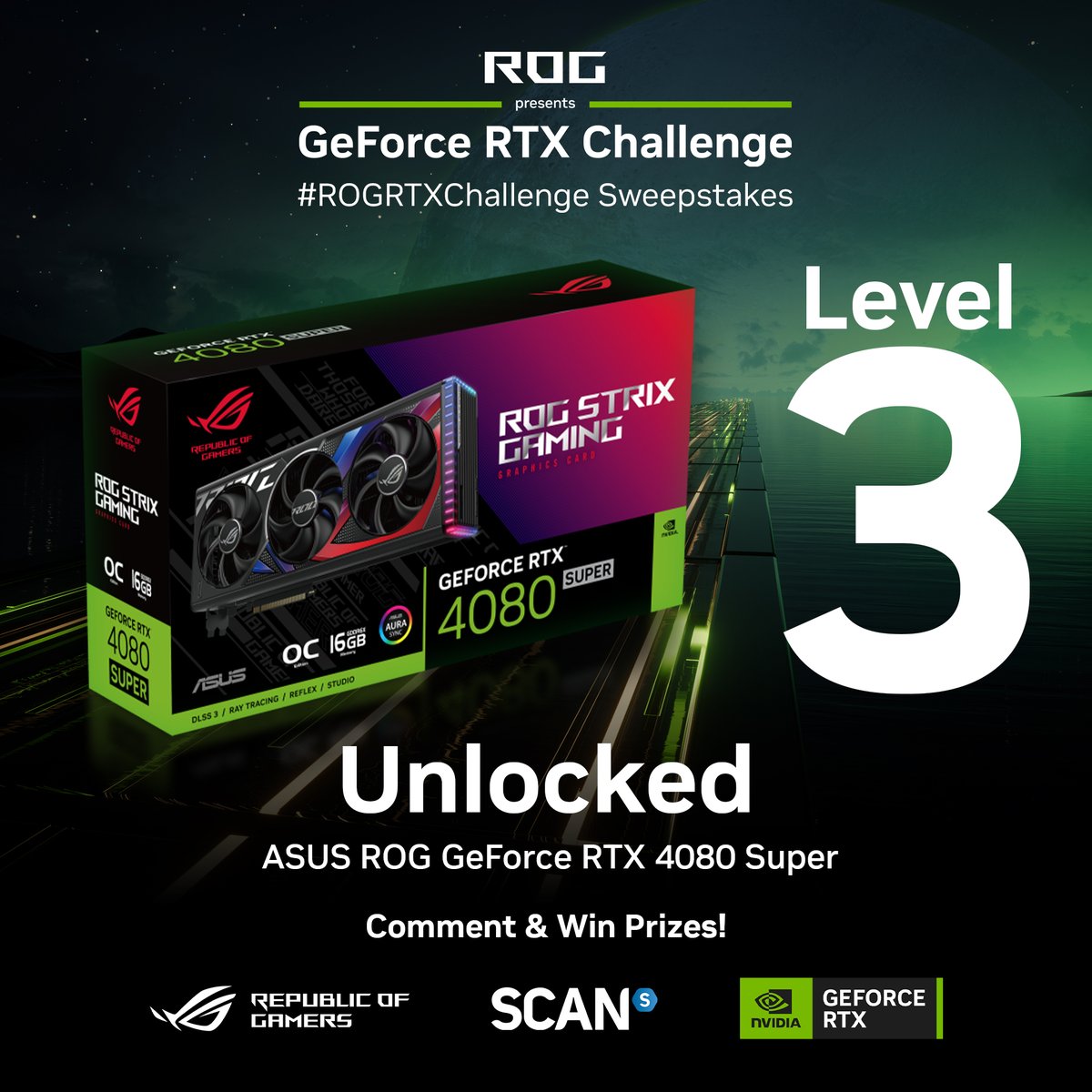 Smashed it 👊 Level 3 Unlocked! 🔓 Your reward? An ASUS ROG GeForce RTX 4080 Super has been added to the prize pool!

To be in with a chance of winning it:
1. Like this post
2. Reply with #ROGRTXChallenge &amp; tell us which prize you're most excited about!

Will you reach Level 4?!