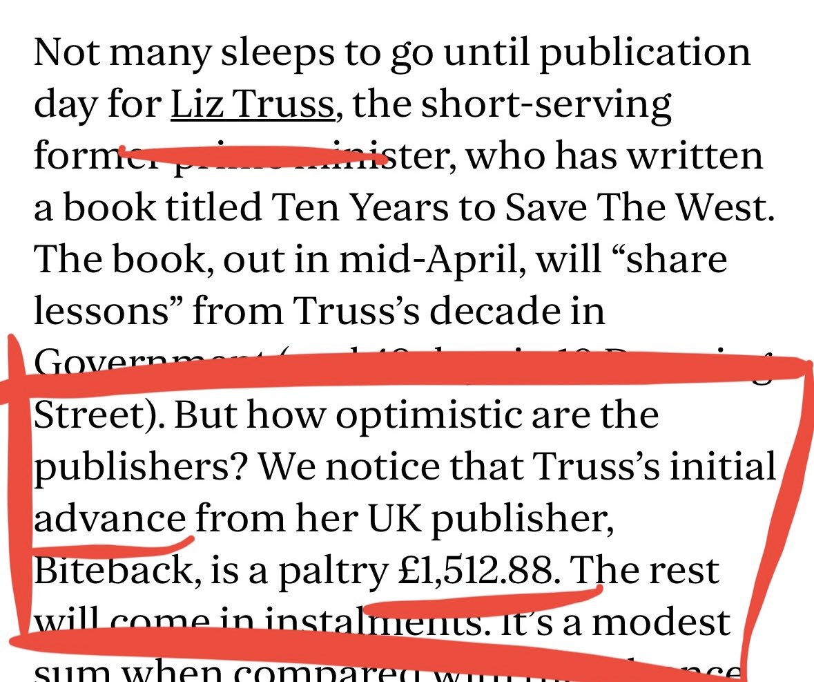 Liz Truss got a book advance of £1500.