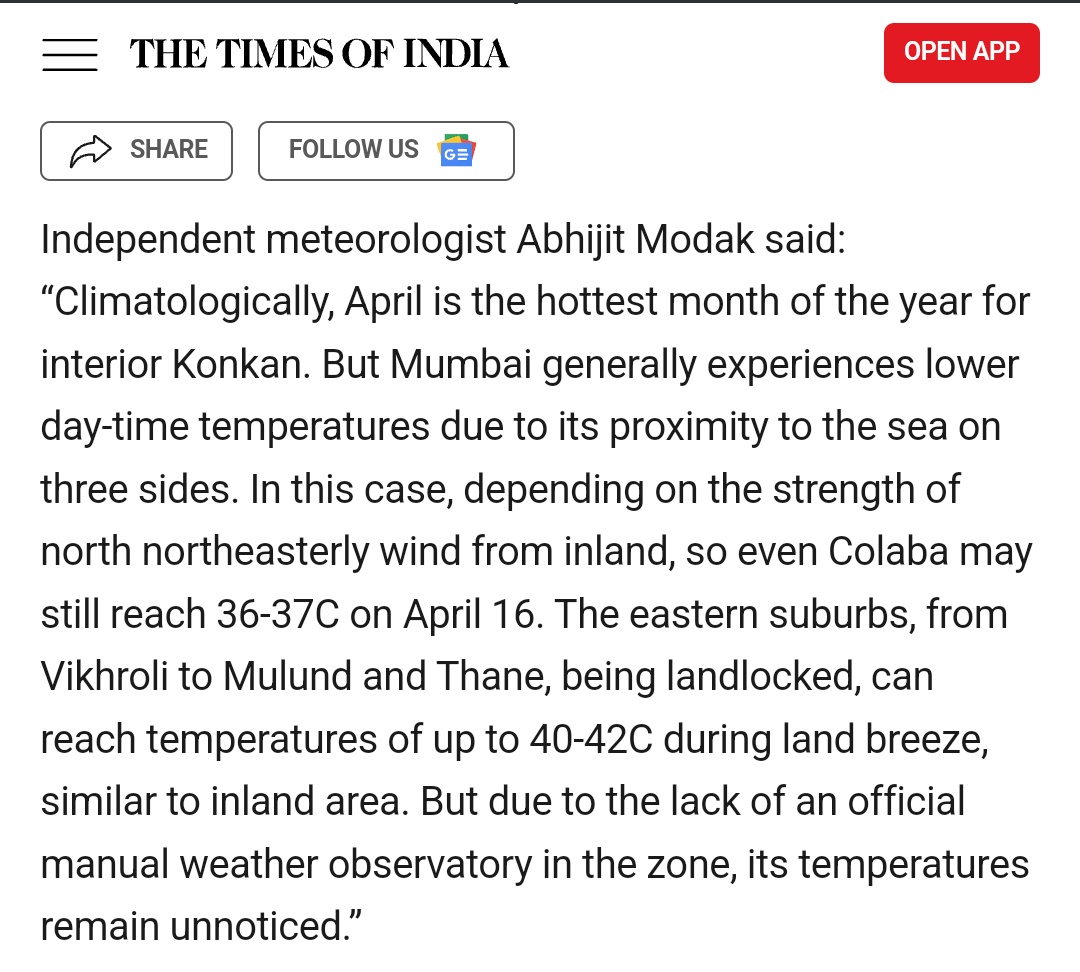 #Heatwave grips North #Kokan

#Mumbai #CSMIA airport hits 40c mark at noon

Even #Badlapur seeing fastest 40c at noon itself today. While yesterday it touched at 1.30pm!

#Thane #NaviMumbai #Manor all hits early 40c today

My quote on #TOI discussing about same

#KonkanWeather