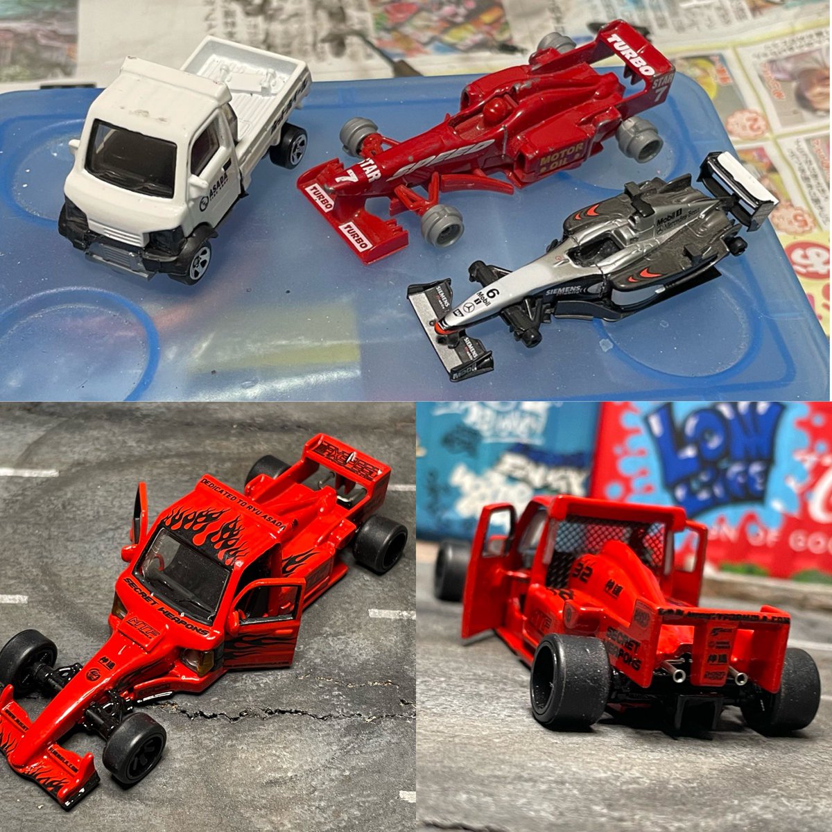 kurara_diecast's tweet photo. さて、マイティフォーミュラ発表です🤩
#MightyK に #Siku #京商 のF1三個イチ!
ドア開閉ギミックとベタベタの車高!
@dontakumi1 さんより頂いたライカンの極太ホイールをインストール!
架空のスポンサーデカールは自作です👍細々したネタにも注目👍
#ホットウィール改造
#ミニカー改造
#hotwheels https://t.co/u7Lr7QUE8t