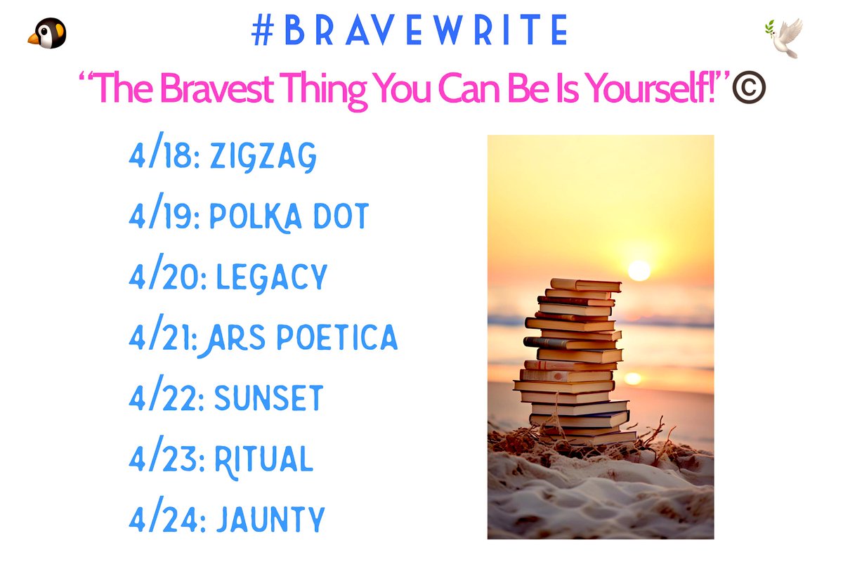 🗣#BraveWrite Prompt Words: 4/18-4/24/2024🐧 “The Bravest Thing You Can Be Is Yourself!”© 🕊️Prompt Optional Or Share Any Writing, Photos, Music, etc✍️ #AmWriting #PoetryCommunity #micropoetry #WritingCommunity #Poetry #Poet #Poem #Writing #photography #haiku #tanka #AmWriting