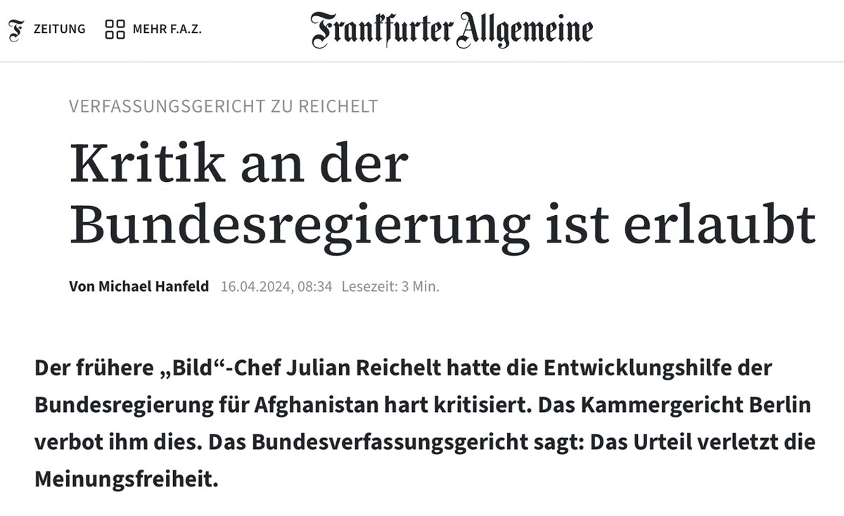 Man weiß, dass die Meinungsfreiheit in Deutschland in großer Gefahr ist, wenn eine derartige Selbstverständlichkeit als Überschrift in einem Artikel zu lesen ist >>>