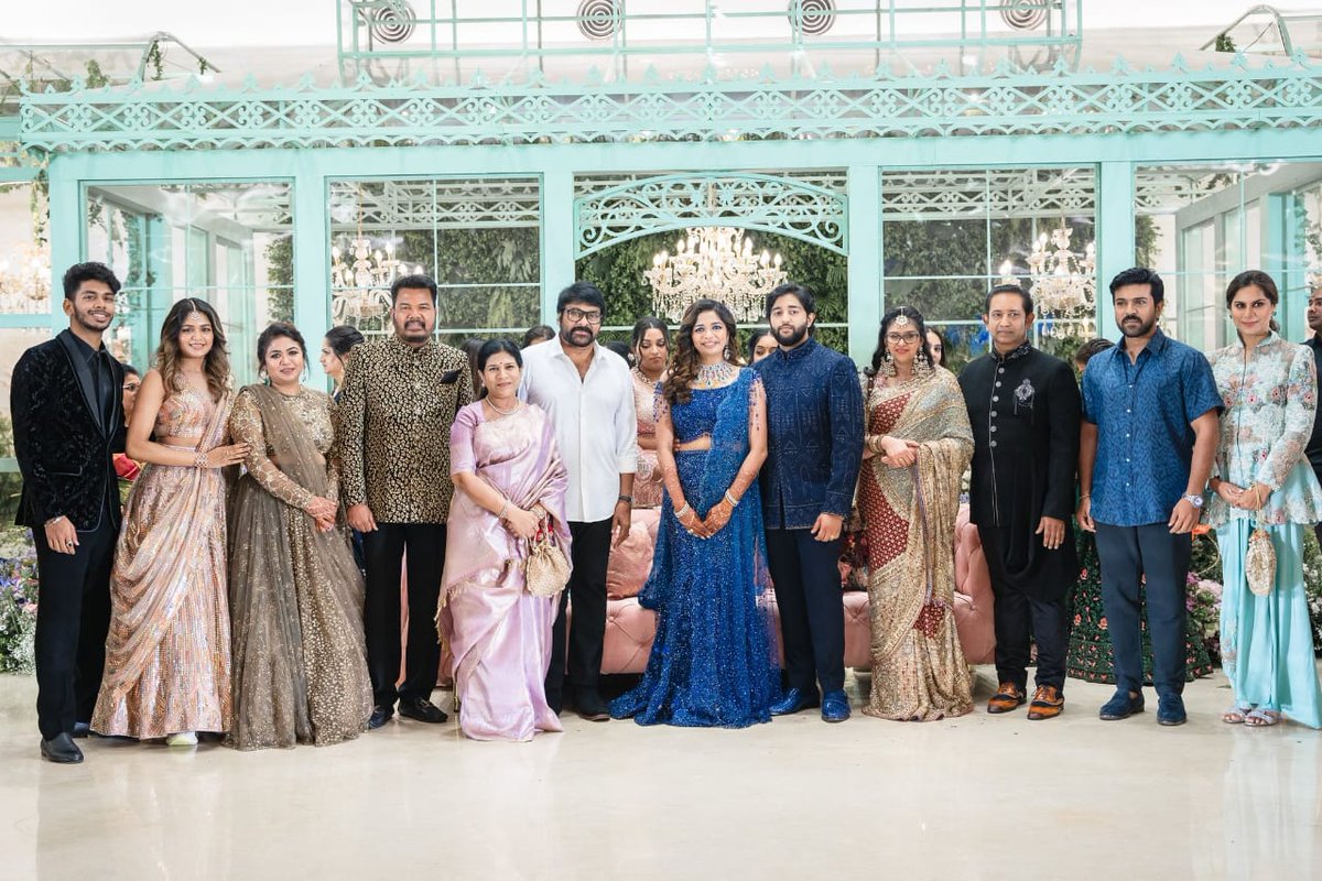 Boss Megastar Chiranjeevi garu and.Global star @AlwaysRamCharan attended @shankarshanmugh's daughter wedding reception with family!! #Chiranjeevi #MegaStar #RamCharan