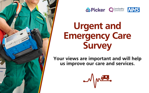 Take the opportunity to make a difference to NHS Urgent and Emergency Care Services.

We’d love to hear about your experiences. The best way for us to improve your care is by hearing from people who have recently used our services.

#UrgentandEmergencyCareSurvey